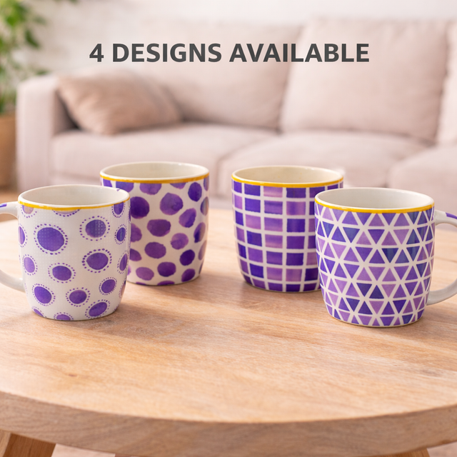 Cuire Purple Pattern Ceramic Coffee Mug | Mug for Him & Her | Perfect for Gifting | 360ml (Set of 1)