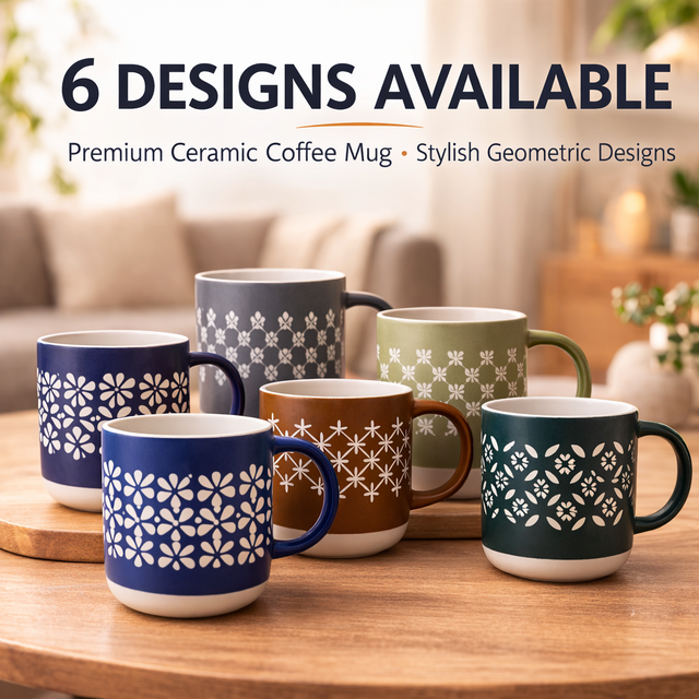 Cuire Blue Floral Ceramic Coffee Mug | Mug for Him & Her | Perfect for Gifting | 365ml (Set of 1)
