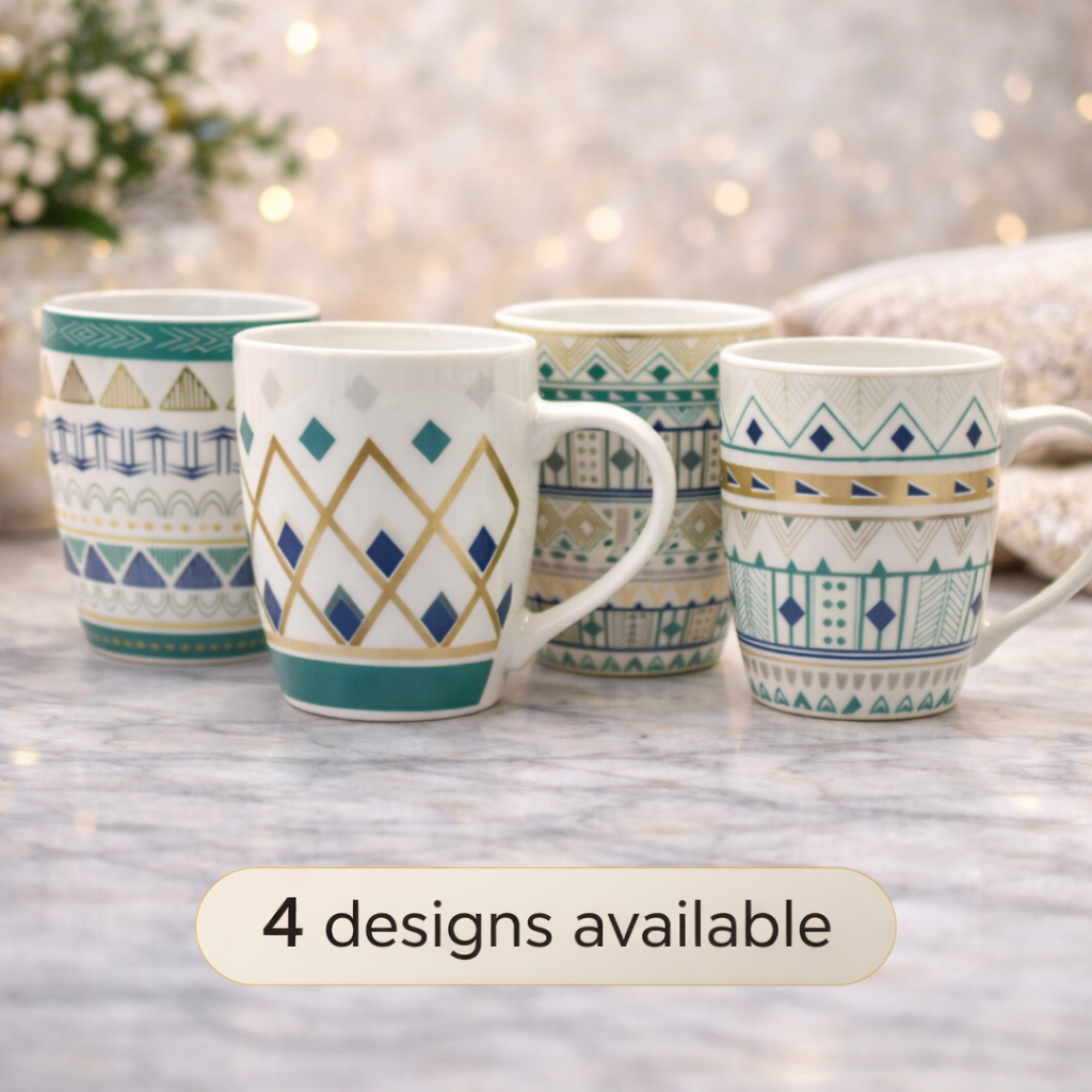 Cuire Geometric Print Ceramic Coffee Mug | Mug for Him & Her | Perfect for Gifting | 350ml (Set of 1)