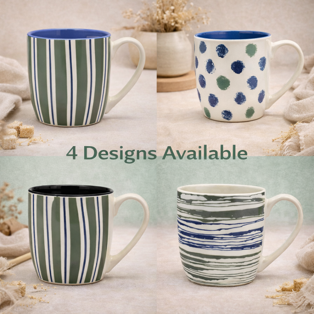 Cuire Stripped White Ceramic Coffee Mug | Mug for Him & Her | Perfect for Gifting | 580ml (Set of 1)