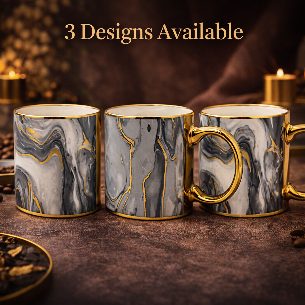 Cuire Golden Marble Ceramic Coffee Mug | Mug for Him & Her | Perfect for Gifting | 330ml (Set of 1)