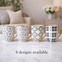 Cuire Blue and Golden Pattern Premium Coffee Mug | Mug for Him & Her | Perfect for Gifting | 370ml (Set of 1)