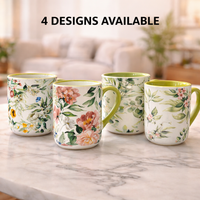 Cuire Green Floral Ceramic Coffee Mug | Mug for Him & Her | Perfect for Gifting | 450ml (Set of 1)
