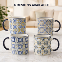 Cuire Blue Patterned Ceramic Coffee Mug | Mug for Him & Her | Perfect for Gifting | 370ml (Set of 1)
