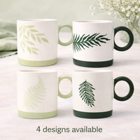 Cuire Green Fern Ceramic Coffee Mug | Mug for Him & Her | Perfect for Gifting | 370ml (Set of 1)