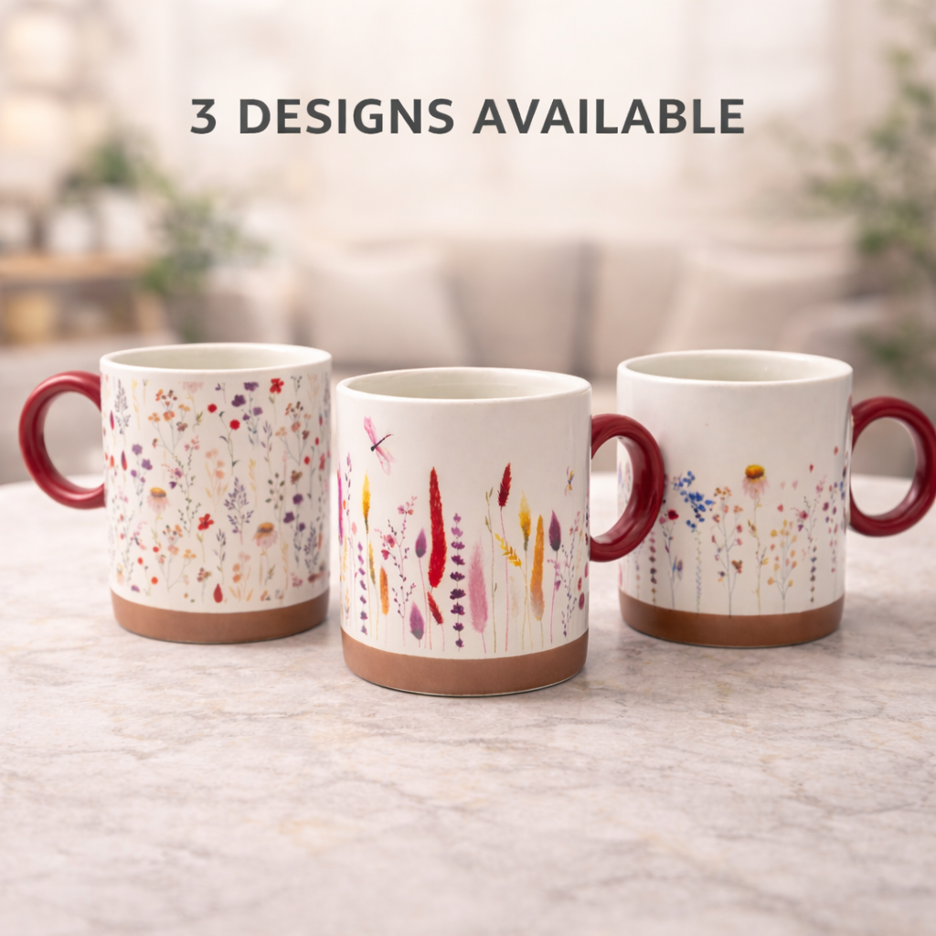 Cuire Red Wildflower Ceramic Coffee Mug | Mug for Him & Her | Perfect for Gifting | 370ml (Set of 1)