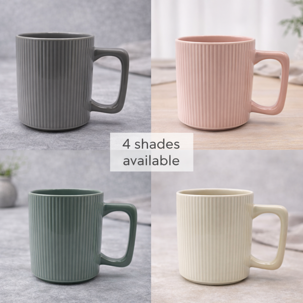 Cuire Ribbed Grey Ceramic Coffee Mug | Mug for Him & Her | Perfect for Gifting | 380ml (Set of 1)