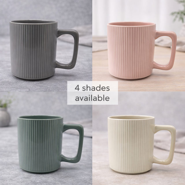 Cuire Ribbed Grey Ceramic Coffee Mug | Mug for Him & Her | Perfect for Gifting | 380ml (Set of 1)