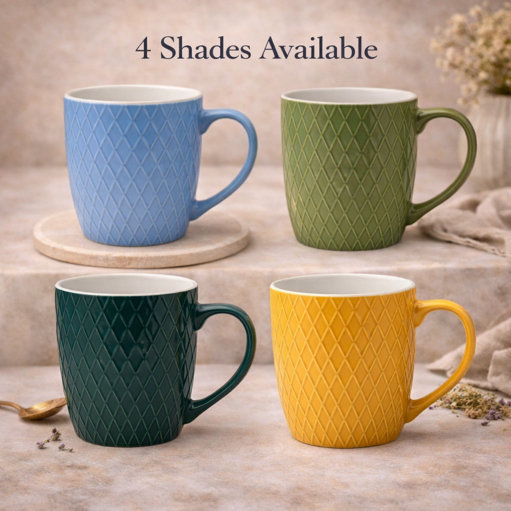 Cuire Diamond Pattern Blue Ceramic Coffee Mug | Mug for Him & Her | Perfect for Gifting | 400ml (Set of 1)