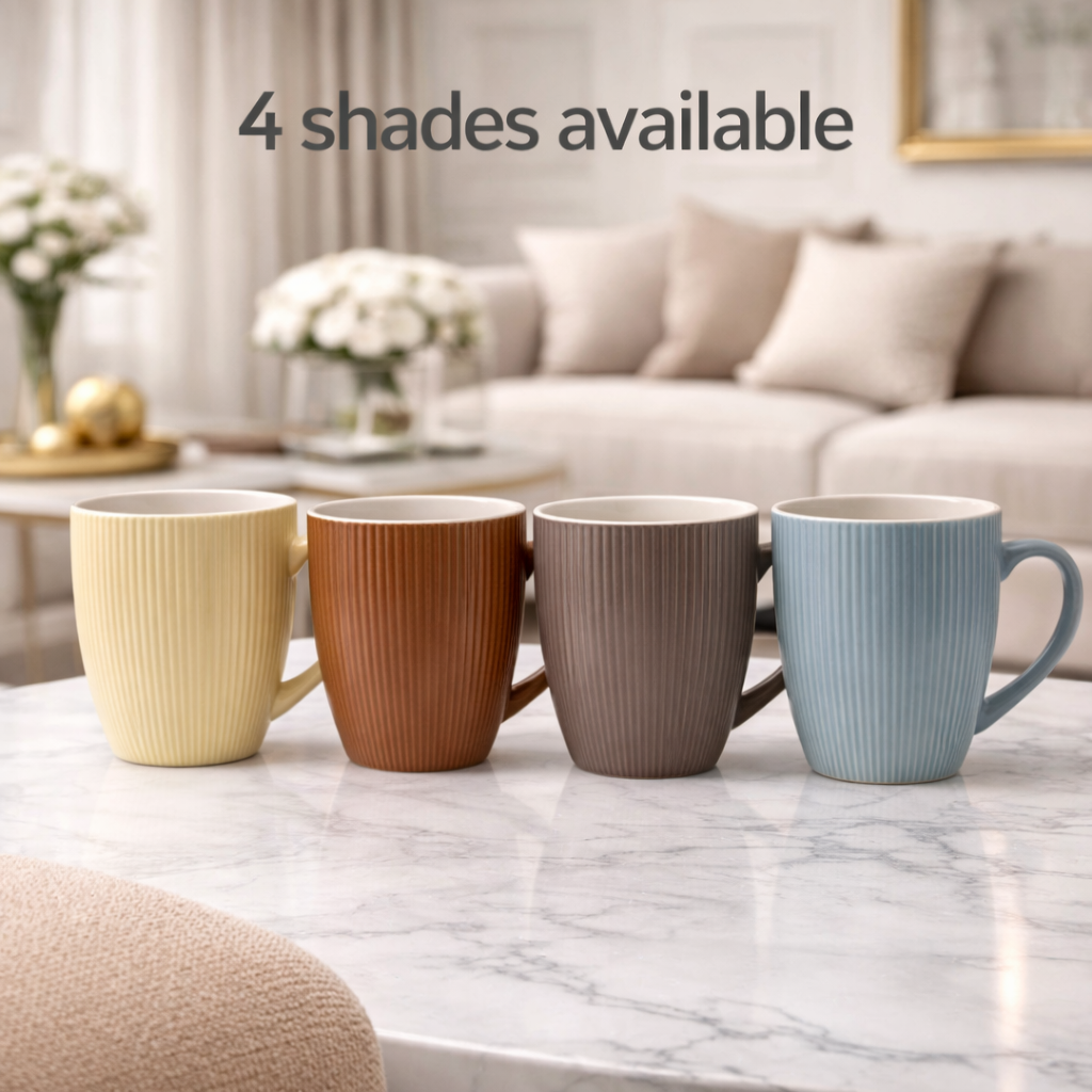Cuire Grey Ribbed Ceramic Coffee Mug | Mug for Him & Her | Perfect for Gifting | 370ml (Set of 1)