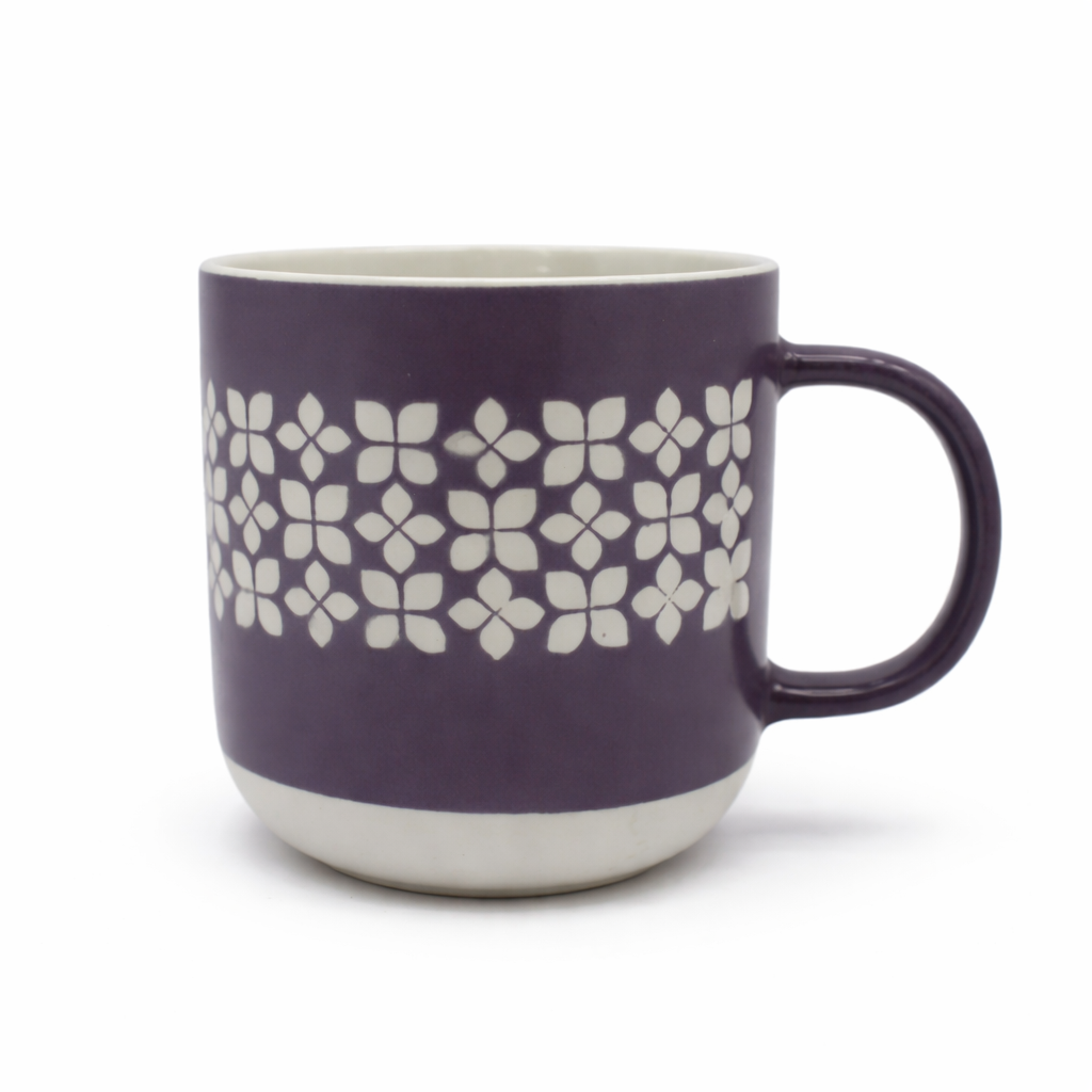 Cuire Purple Floral Ceramic Coffee Mug | Mug for Him & Her | Perfect for Gifting | 365ml (Set of 1)