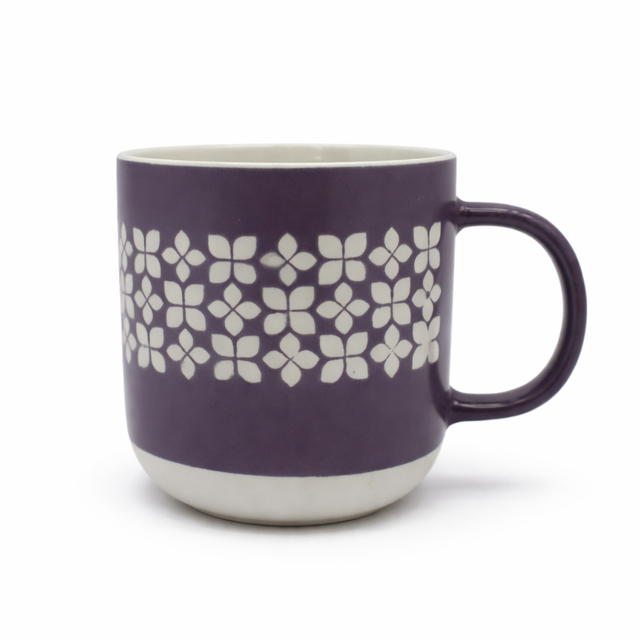 Cuire Purple Floral Ceramic Coffee Mug | Mug for Him & Her | Perfect for Gifting | 365ml (Set of 1)