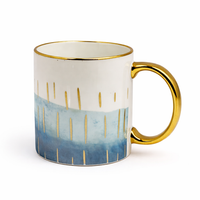 Cuire Blue and Golden Striped Ceramic Coffee Mug | Mug for Him & Her | Perfect for Gifting | 340ml (Set of 1)