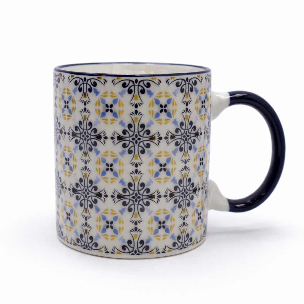 Cuire Blue Patterned Ceramic Coffee Mug | Mug for Him & Her | Perfect for Gifting | 370ml (Set of 1)