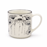 Cuire Floral Black & White Ceramic Coffee Mug | Mug for Him & Her | Perfect for Gifting | 350ml (Set of 1)
