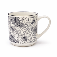 Cuire Floral Black & White Ceramic Coffee Mug | Mug for Him & Her | Perfect for Gifting | 350ml (Set of 1)