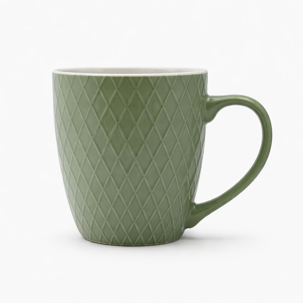 Cuire Diamond Pattern Sage Green Ceramic Coffee Mug | Mug for Him & Her | Perfect for Gifting | 400ml (Set of 1)