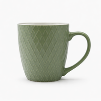 Cuire Diamond Pattern Sage Green Ceramic Coffee Mug | Mug for Him & Her | Perfect for Gifting | 400ml (Set of 1)