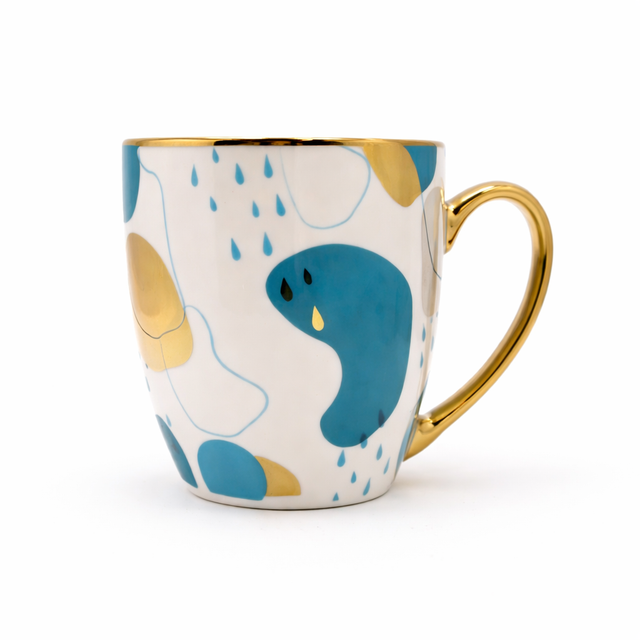 Cuire Golden Designer Ceramic Coffee Mug | Mug for Him & Her | Perfect for Gifting | 370ml (Set of 1)