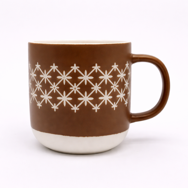 Cuire Brown Floral Ceramic Coffee Mug | Mug for Him & Her | Perfect for Gifting | 365ml (Set of 1)