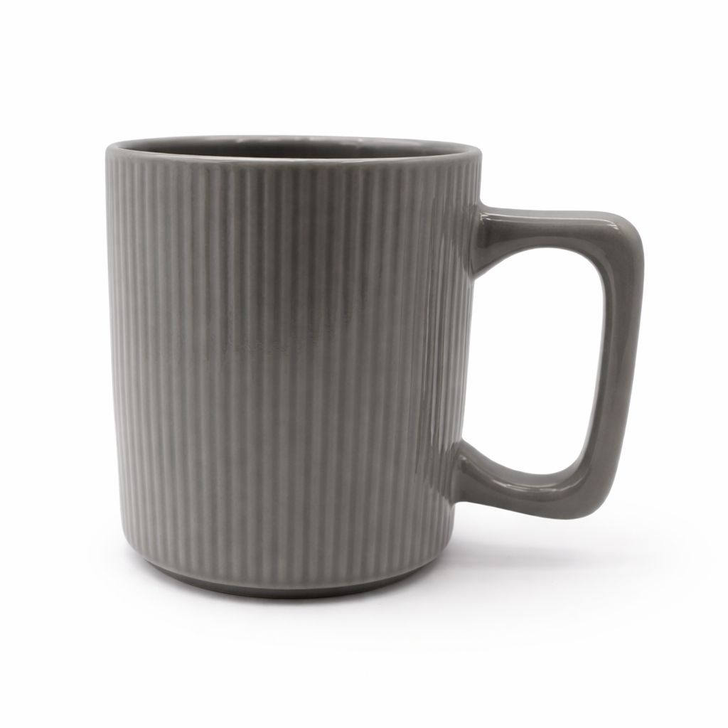Cuire Ribbed Grey Ceramic Coffee Mug | Mug for Him & Her | Perfect for Gifting | 380ml (Set of 1)