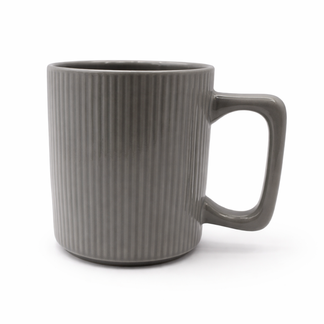 Cuire Ribbed Grey Ceramic Coffee Mug | Mug for Him & Her | Perfect for Gifting | 380ml (Set of 1)
