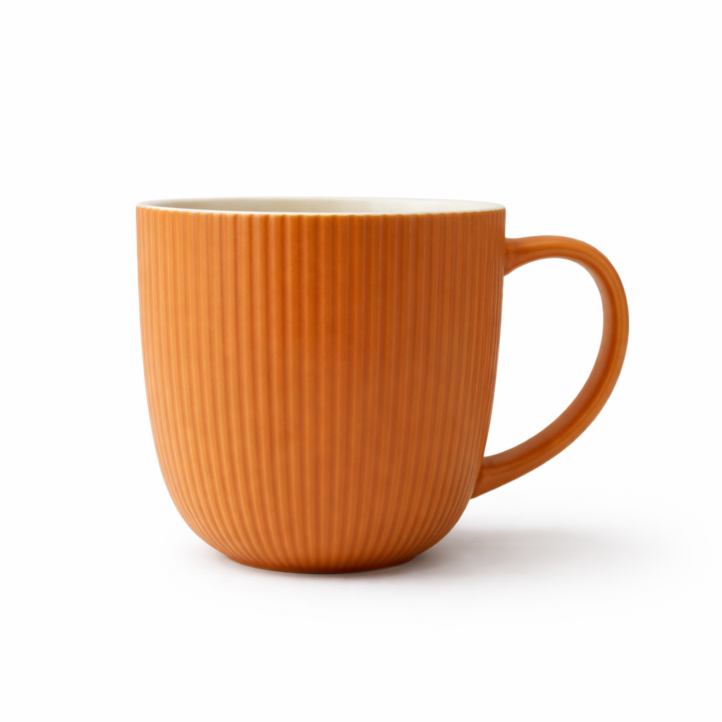 Cuire Solid Colour Ribbed Ceramic Coffee Mug | Mug for Him & Her | Perfect for Gifting | 350ml (Set of 1)