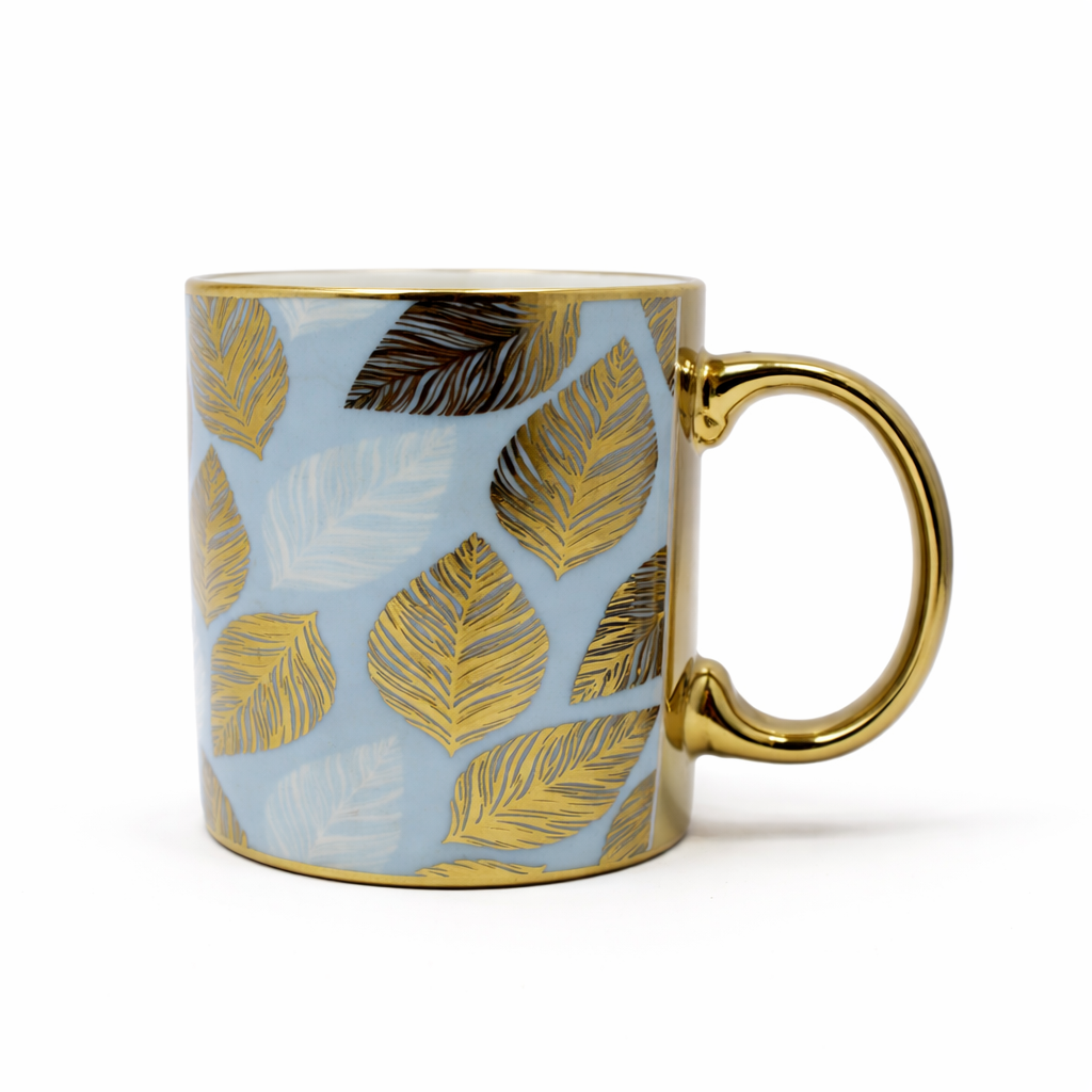 Cuire Floral Golden Ceramic Coffee Mug | Mug for Him & Her | Perfect for Gifting | 370ml (Set of 1)