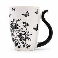 Cuire Floral White with Black Butterfly Ceramic Coffee Mug | Mug for Him & Her | Perfect for Gifting | 400ml (Set of 1)