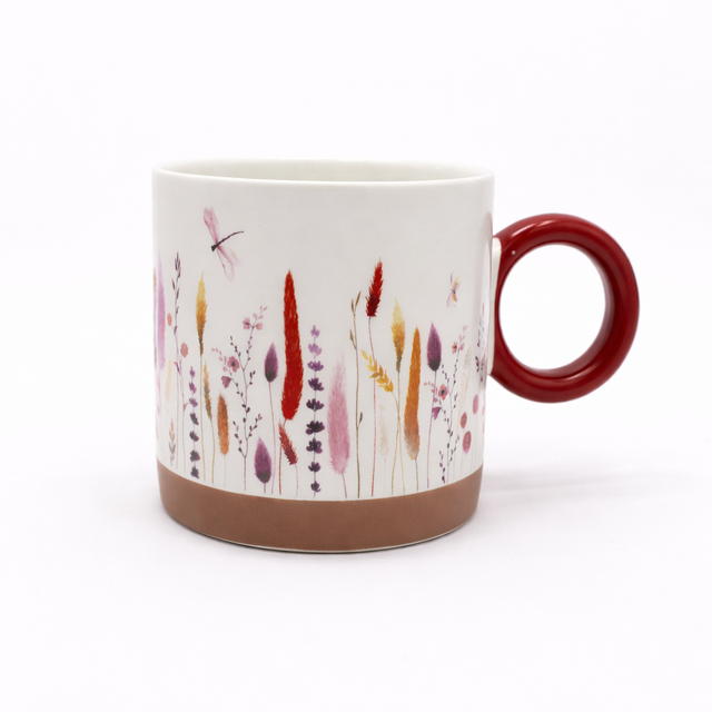 Cuire Red Wildflower Ceramic Coffee Mug | Mug for Him & Her | Perfect for Gifting | 370ml (Set of 1)