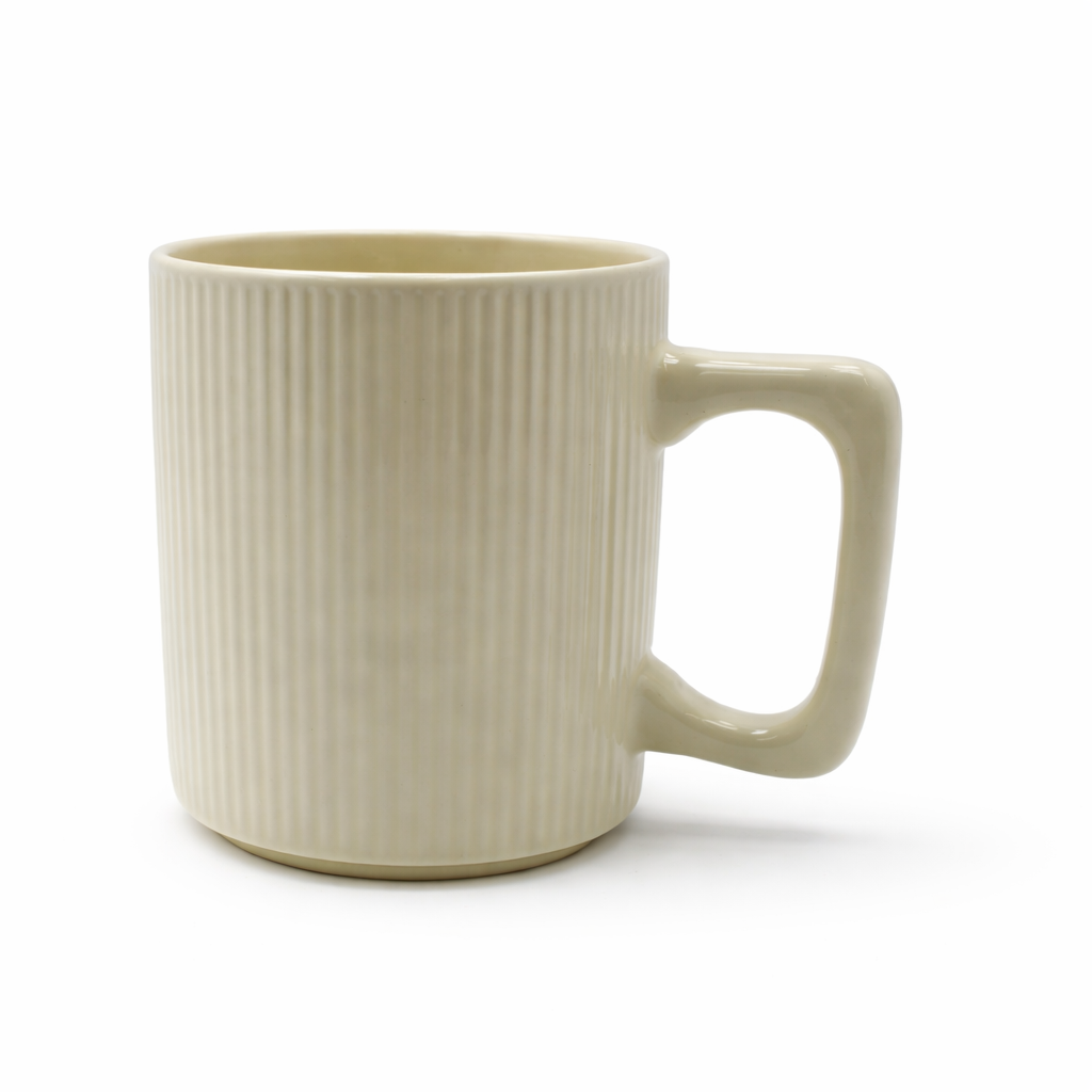 Cuire Ribbed White Ceramic Coffee Mug | Mug for Him & Her | Perfect for Gifting | 380ml (Set of 1)