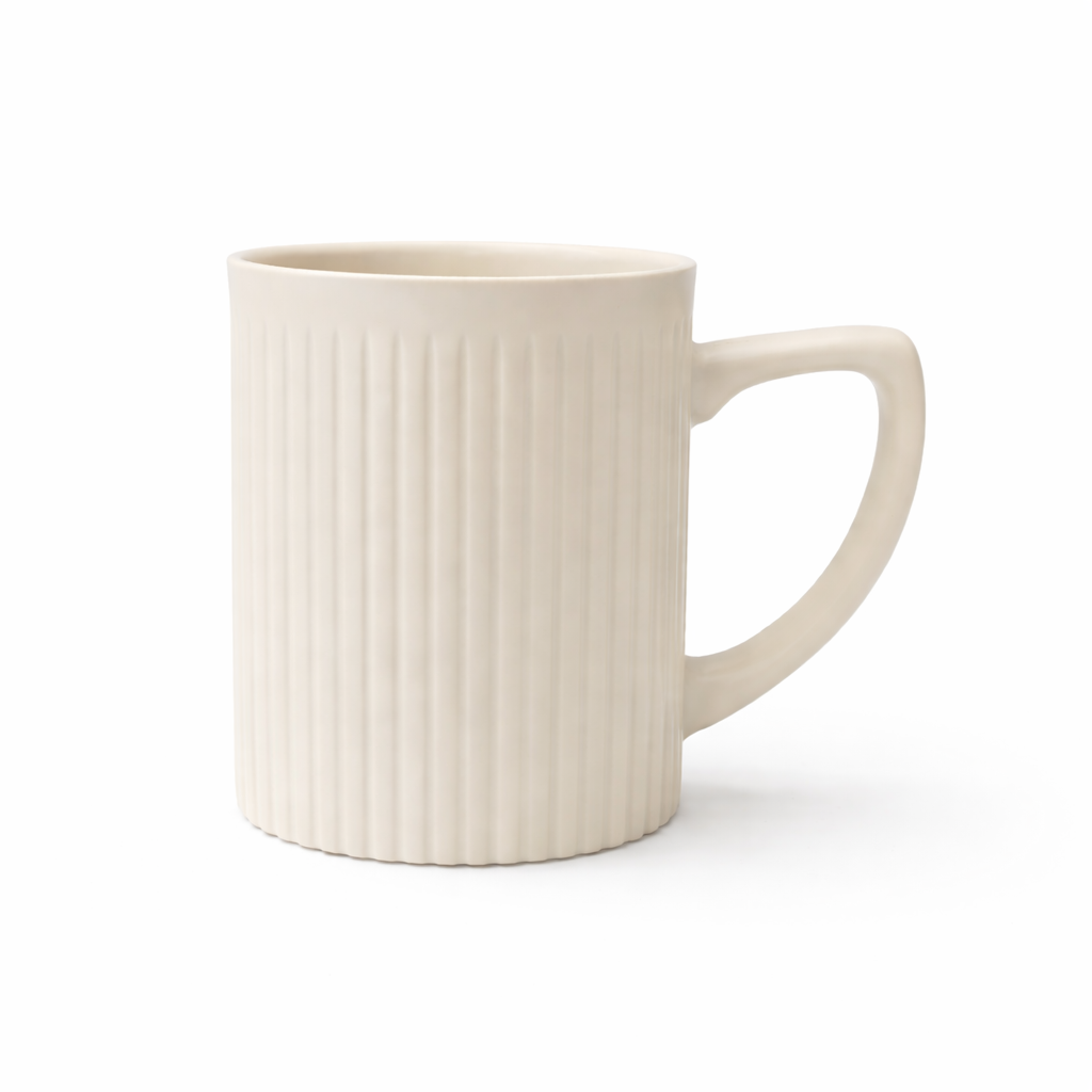 Cuire Ribbed White Ceramic Coffee Mug | Mug for Him & Her | Perfect for Gifting | 340ml (Set of 1)