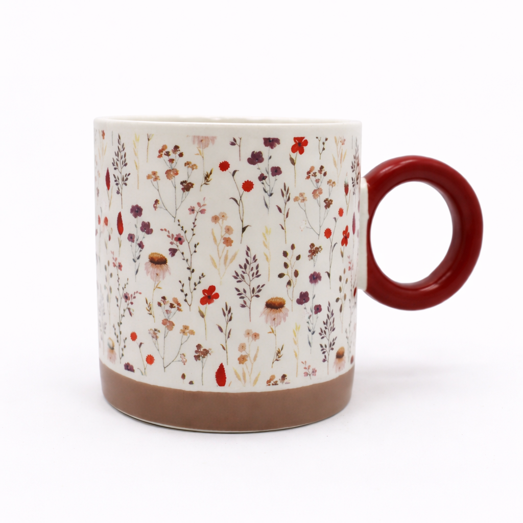 Cuire Red Wildflower Ceramic Coffee Mug | Mug for Him & Her | Perfect for Gifting | 370ml (Set of 1)