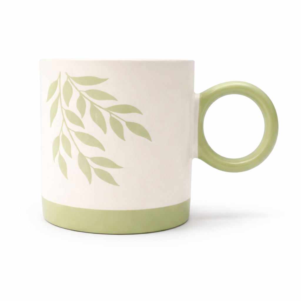Cuire Green Fern Ceramic Coffee Mug | Mug for Him & Her | Perfect for Gifting | 370ml (Set of 1)