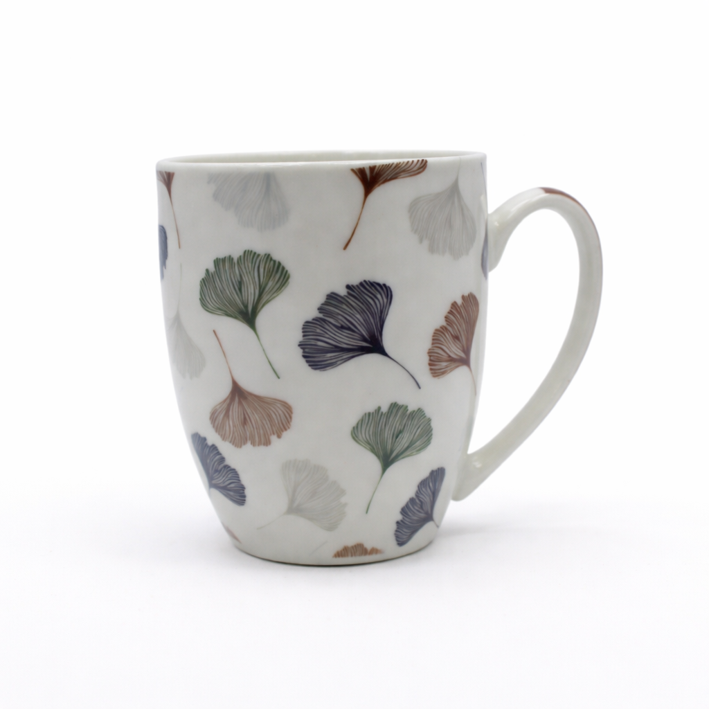 Cuire Floral Gingko Leaf Ceramic Coffee Mug | Mug for Him & Her | Perfect for Gifting | 370ml (Set of 1)