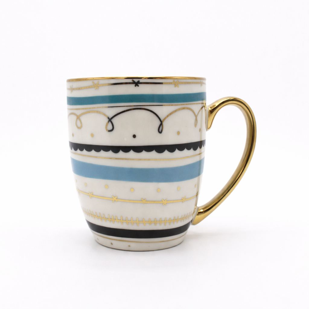 Cuire Golden Designer Ceramic Coffee Mug | Mug for Him & Her | Perfect for Gifting | 370ml (Set of 1)