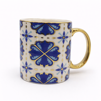 Cuire Golden Blue Floral Ceramic Coffee Mug | Mug for Him & Her | Perfect for Gifting | 360ml (Set of 1)