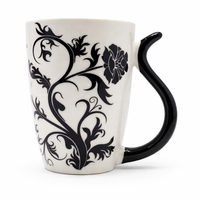 Cuire Floral White with Black Butterfly Ceramic Coffee Mug | Mug for Him & Her | Perfect for Gifting | 400ml (Set of 1)