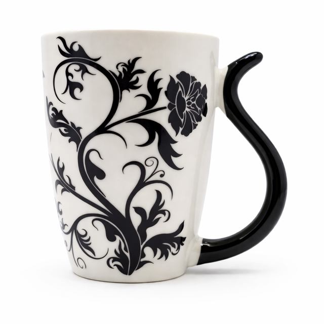 Cuire Floral White with Black Butterfly Ceramic Coffee Mug | Mug for Him & Her | Perfect for Gifting | 400ml (Set of 1)