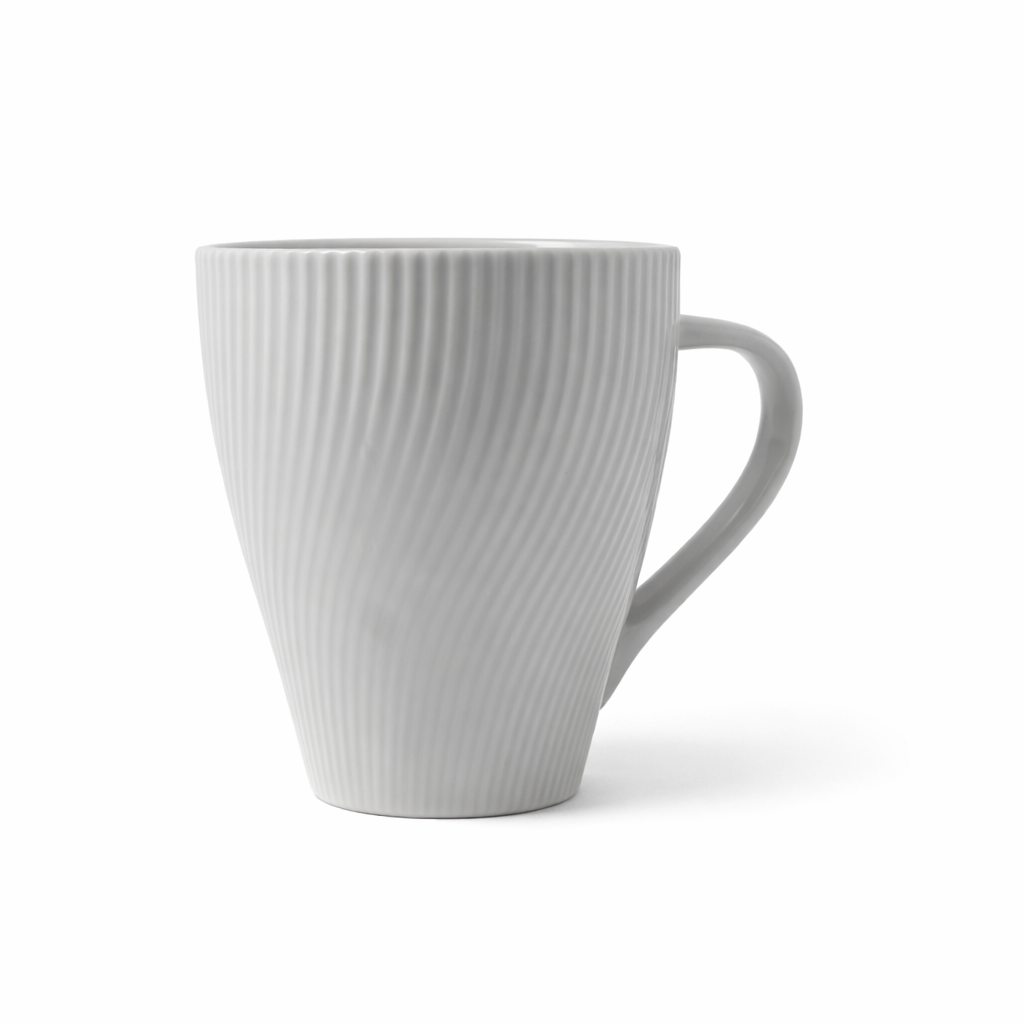 Cuire White Ribbed Ceramic Coffee Mug | Mug for Him & Her | Perfect for Gifting | 360ml (Set of 1)