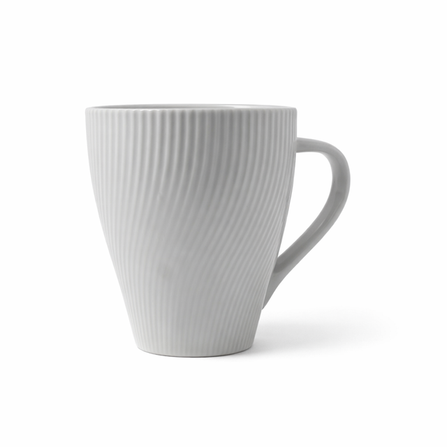 Cuire White Ribbed Ceramic Coffee Mug | Mug for Him & Her | Perfect for Gifting | 360ml (Set of 1)
