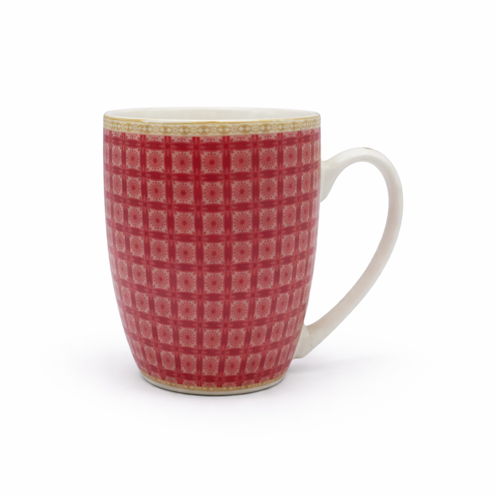 Cuire Red Geometric Pattern Ceramic Coffee Mug | Mug for Him & Her | Perfect for Gifting | 370ml (Set of 1)