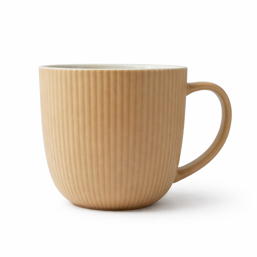 Cuire Solid Colour Ribbed Ceramic Coffee Mug | Mug for Him & Her | Perfect for Gifting | 350ml (Set of 1)