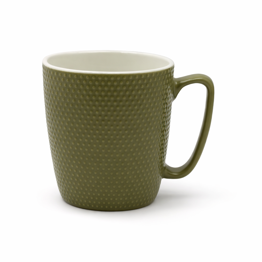 Cuire Dotted Olive Green Ceramic Coffee Mug | Mug for Him & Her | Perfect for Gifting | 470ml (Set of 1)
