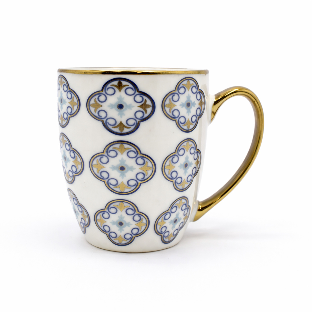Cuire Blue and Golden Pattern Premium Coffee Mug | Mug for Him & Her | Perfect for Gifting | 370ml (Set of 1)