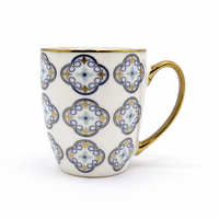 Cuire Blue and Golden Pattern Premium Coffee Mug | Mug for Him & Her | Perfect for Gifting | 370ml (Set of 1)