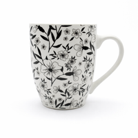 Cuire Black & White Floral Ceramic Coffee Mug | Mug for Him & Her | Perfect for Gifting | 350ml (Set of 1)