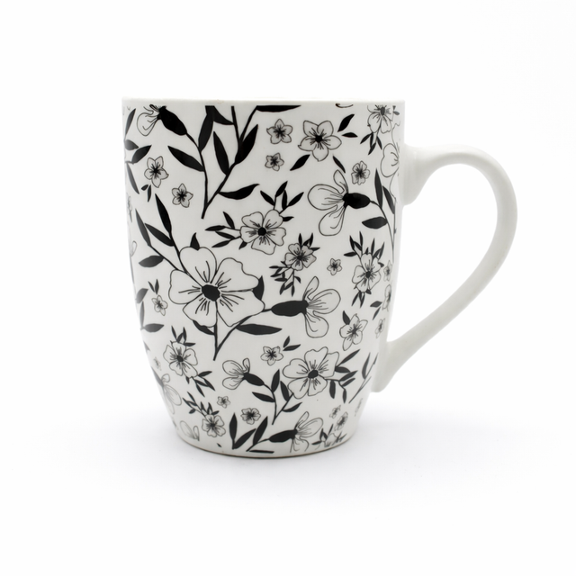 Cuire Black & White Floral Ceramic Coffee Mug | Mug for Him & Her | Perfect for Gifting | 350ml (Set of 1)