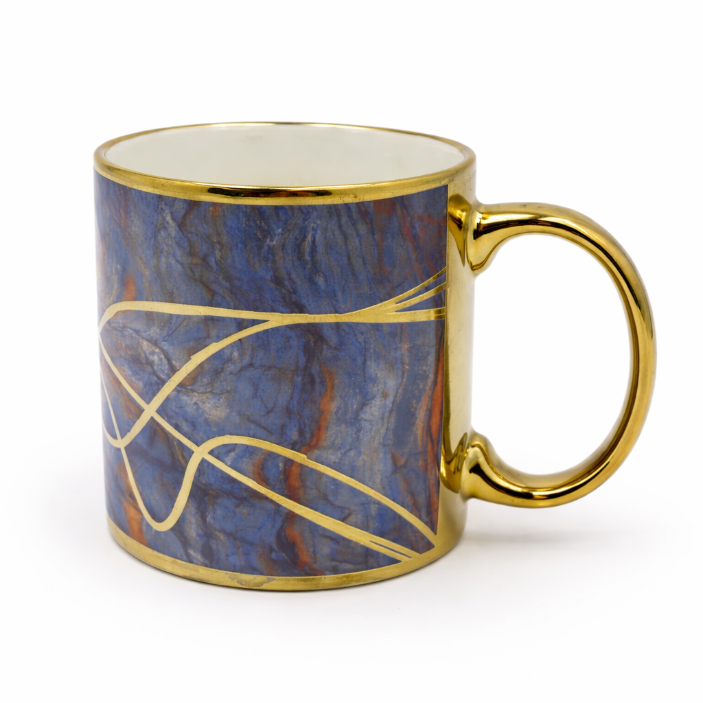Cuire Deep Blue and Golden Veins Design Ceramic Coffee Mug | Mug for Him & Her | Perfect for Gifting | 340ml (Set of 1)
