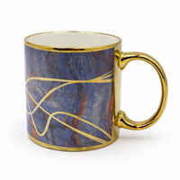 Cuire Deep Blue and Golden Veins Design Ceramic Coffee Mug | Mug for Him & Her | Perfect for Gifting | 340ml (Set of 1)